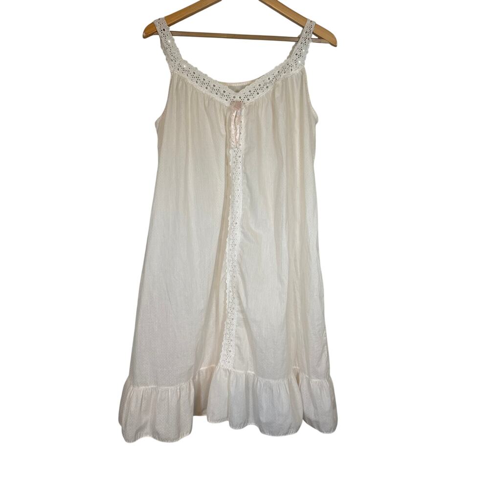 Vintage Lace Trim Sheer Nightgown Sleeveless Pajama Size Large Granny Cream